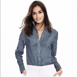 Banana Republic Chambray Pintuck Tuxedo Blouse